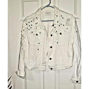 Tinseltown Cropped White Denim Jean Class Jacket  Women’s Small
